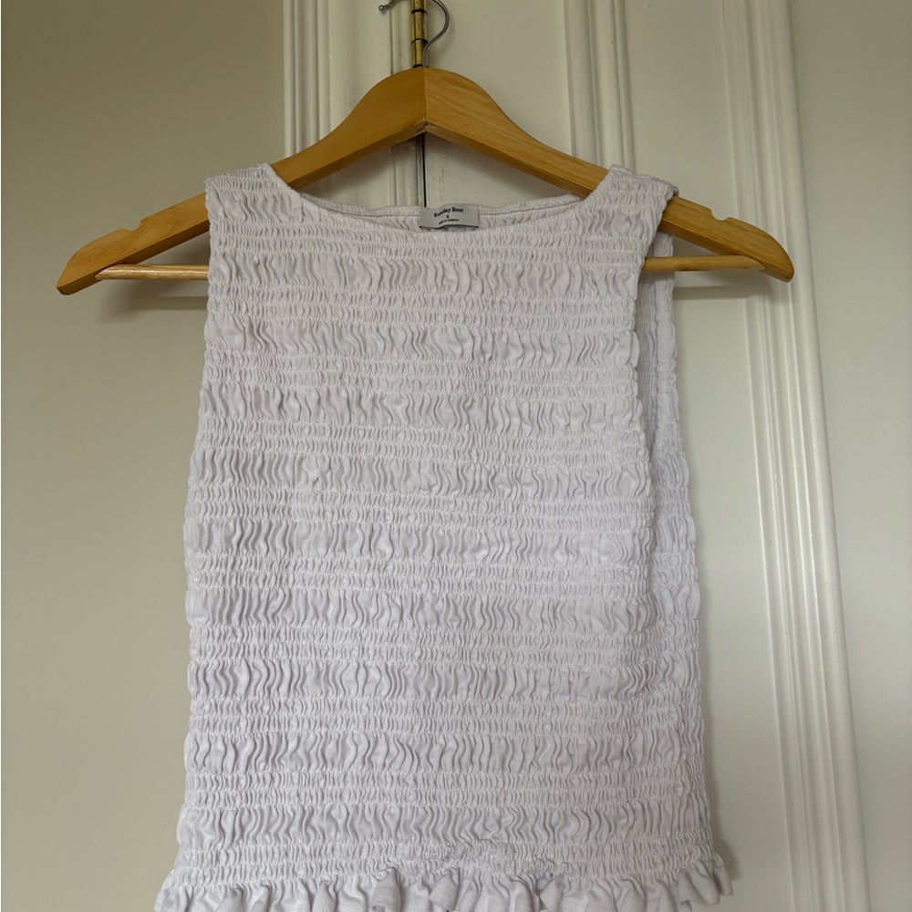 Sunday Best White Smocked Ruffled Tank Top